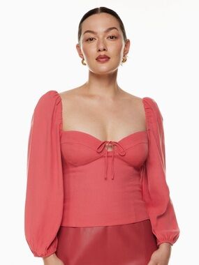 Wilfred Aritzia Novella Blouse Rosy Red Puff-Sleeve Sweatheart Tie-Front Top XS